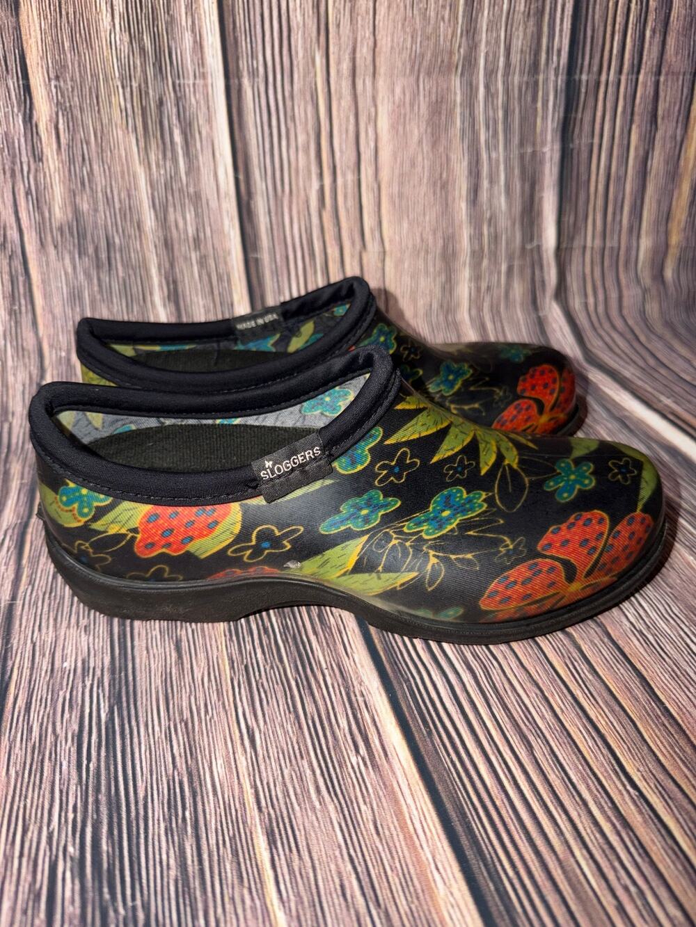 Sloggers Women’s Size 6 Black Fruit Floral Waterproof Garden Shoes